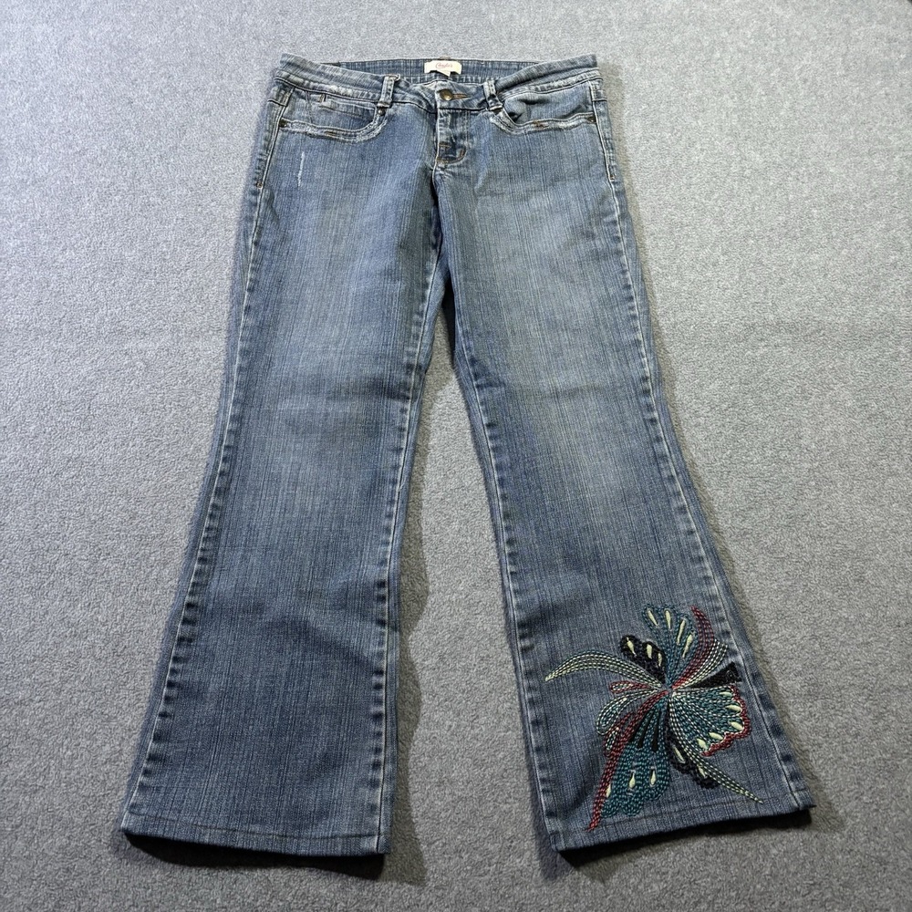 VTG Candie's Y2K Butterfly Embroidered Low Rise Flare Jeans Sz 9 30x27